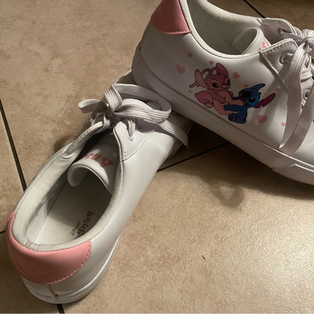 White and Pink Stitch and Angel an Character from Disney Sneakers